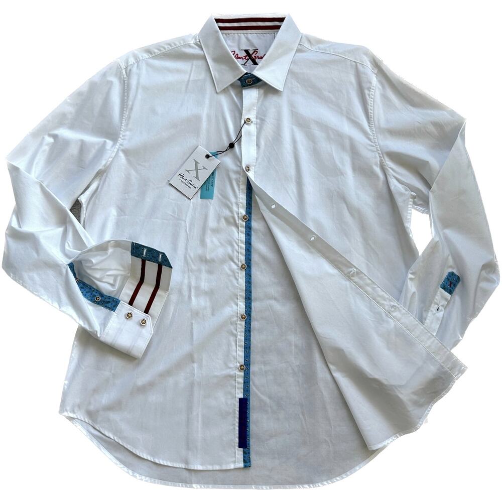 NWT Robert Graham Houseboat Cotton White Shirt with Colorful Details Size 2XL